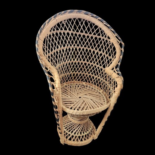 Vintage Mini Wicker Peacock Fan Back Rattan Doll Chair Plant Stand Boho 16.5" - Picture 12 of 24