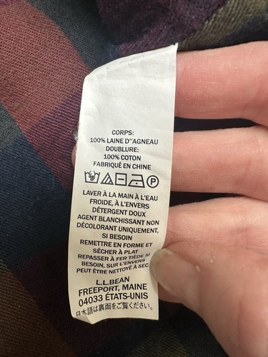 LL Bean Men's M Lambs Wool Beige Sweater Full Zip Flannel Plaid Lined 500921 - Picture 8 of 8