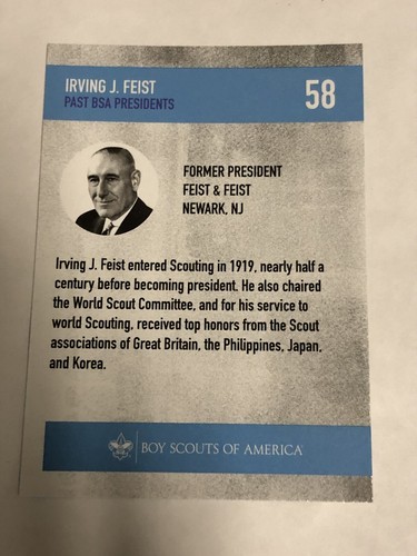 Irving J. Feist 2017 National Scout Jamboree Trading Card Packs BSA President - Picture 2 of 2