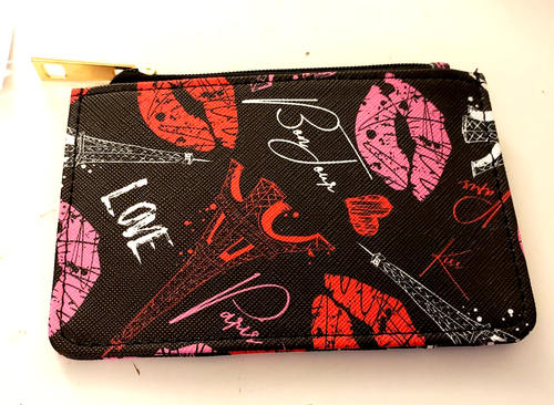 Citi Trends Paris Lips Love Damen Schwarz Pink Karten Geldbörse Etui - Bild 1 von 4