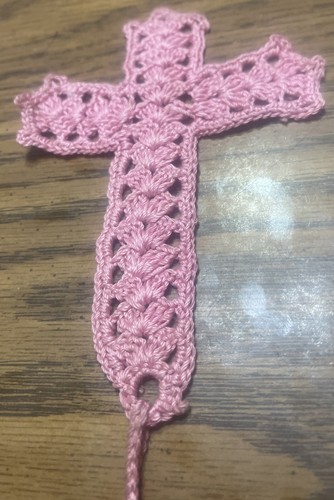 Antique Handmade Victorian Era Bookmark Religious Cross Bible Crochet 11” Pink ! - Picture 3 of 10