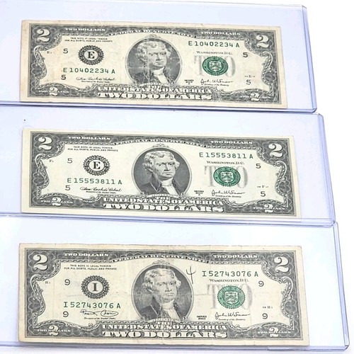 3 Federal Reserve Bank Notes $2.00 A Series Low Serial Ungraded  - Picture 1 of 13