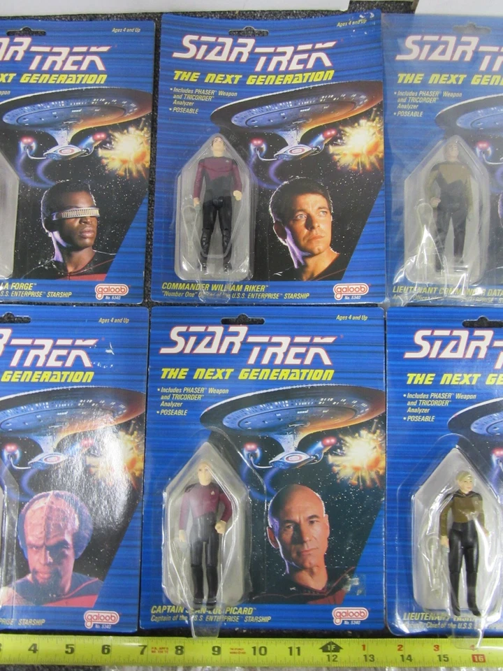 批量 6 件 复古 星际迷航 TNG 公仔 Picard Data Yar Riker Worf LaForge 3.75 — 第 3/4 张图片
