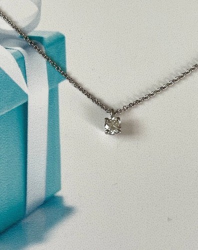 Tiffany & Co Platinum 0.20ct Round Diamond Solitaire Pendant Necklace 16" - Picture 6 of 11