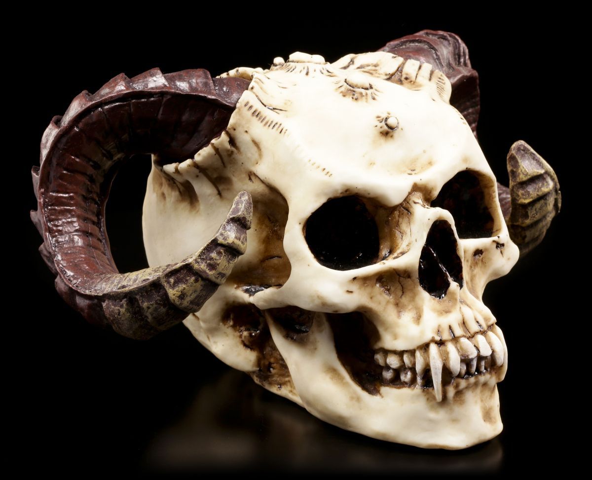 Devil's Head with Ram's Horns - Skull Devil Decorative Figure - Horned Devil's Head with Ram's Horns - Skull Devil Decorative Figure - Horned