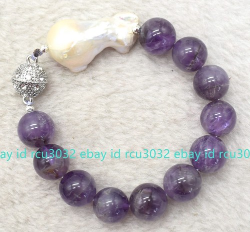 Huge 14mm Natural Multicolor Gems & White Keshi Baroque Pearl Bracelet 7.5'' AAA - Picture 35 of 98