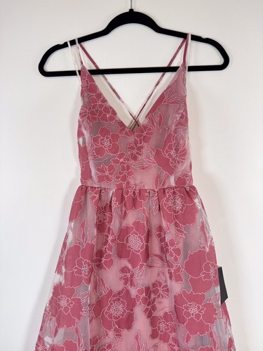 NWT Lulus Dress Pink Feeling Like Forever Rose Jacquard Lace Up Midi Flowy Large - Bild 8 von 12