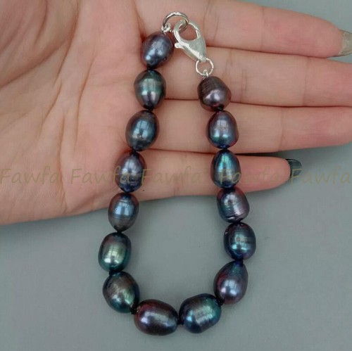 Natural White Black Gray Pink Purple Rice Cultured Pearl Bracelet Silver Clasp - Picture 13 of 25