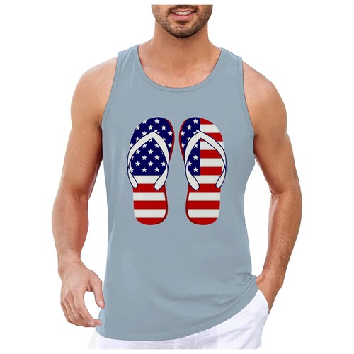 Male Tank Shirt Independence Day Sleeveless Vest Men's Casual Tee Flag Printed - Picture 38 of 88