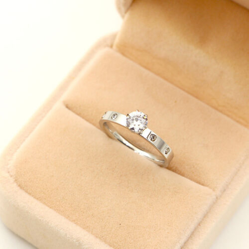 Anillo de regalo de boda de plata/oro rosa de 1 quilates con correa de acero al titanio para mujer circonio talla 5-10 - Imagen 3 de 12