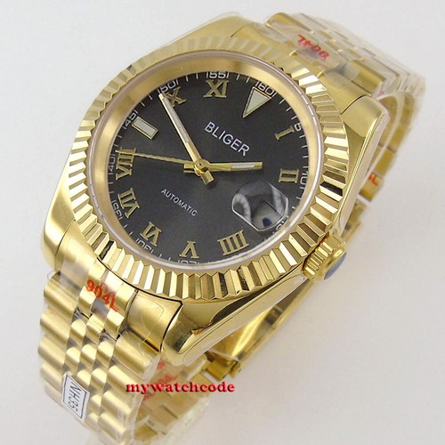 Orologio da uomo automatico 39 mm Bliger grigio quadrante sterile cristallo zaffiro Giappone NH35A - Foto 7 di 10