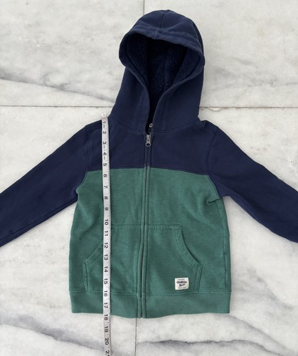 Oshkosh Boys Hoodie Green Navy Colorblock Full Zip Fleece Lined Jacket Pockets 6 - Picture 5 of 11
