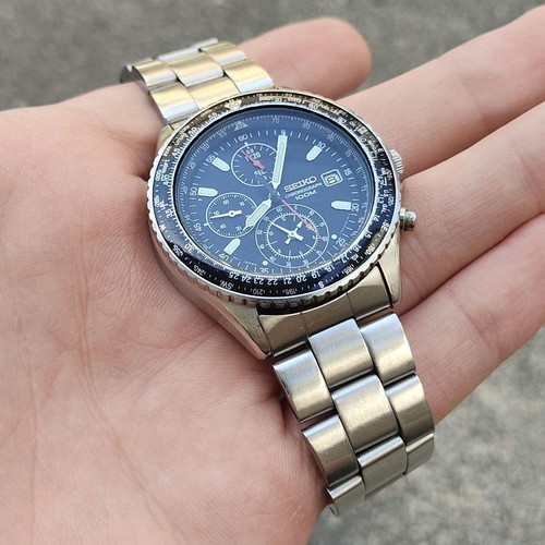 Seiko Pilot Flightmaster 7T92-0CF0 Quartz Black Dial Date Chronograph Mens Watch - Picture 19 of 19