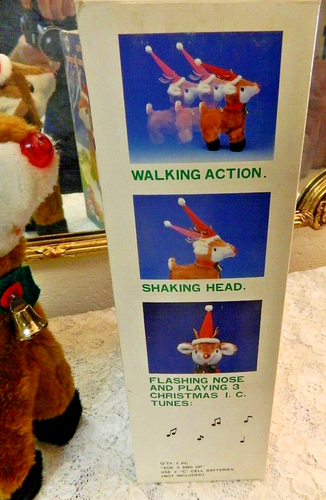 Vintage Musical Christmas Walking Reindeer Animated Light-up Nose Plush - Works! - Picture 5 of 7