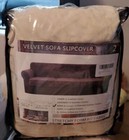 Velvet 3 Piece Couch Cover Beige with 2 Extra Large Seat Cushion Covers Stretch