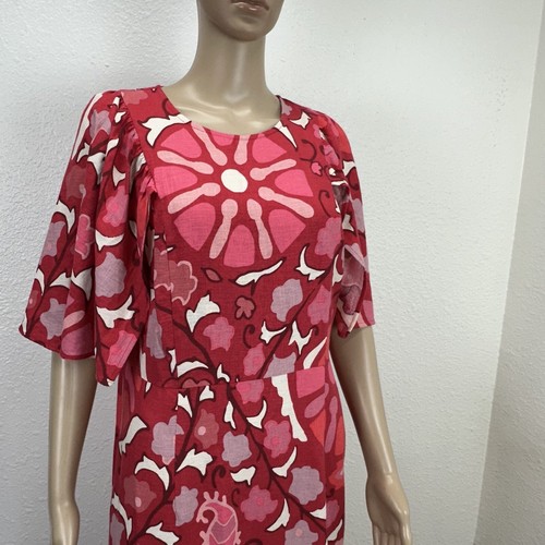 Rhode NWT Women's Red Zinnia Floral Print Bell Sleeve Keyhole Back Midi Dress 14 - Picture 2 of 17
