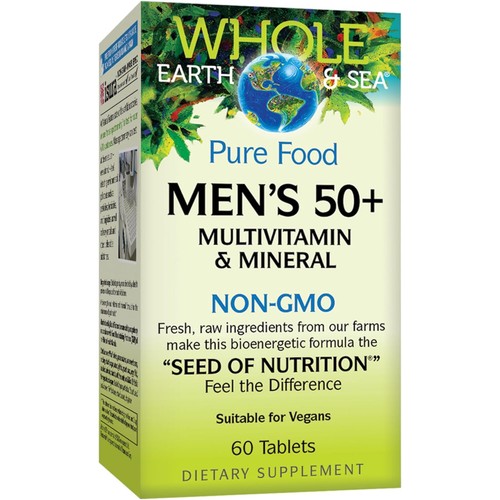 Natural Factors Whole Earth & Sea Pure Food Men's 50+ Multivit&Mineral,60Tabs - Picture 1 of 5