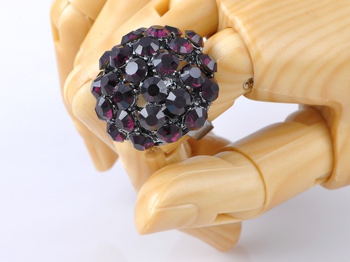 Cocktail Cluster Costume Purple Crystal Rhinestone Disco Ball Ring Adjustable - Picture 3 of 5