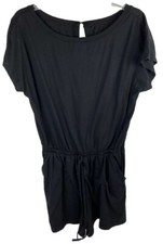 Women's Short Sleeve Elastic Waist Romper Black Size M With Pockets