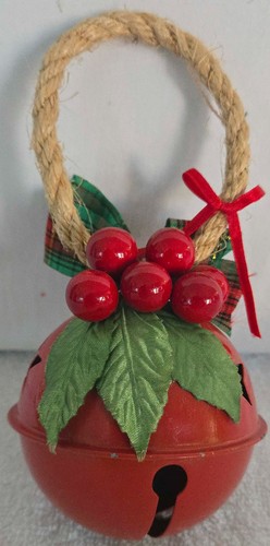 Red Metal 3 inch Bell Holly & Ribbon Christmas Door Hanging Ornament - Picture 1 of 8