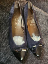 AGL Attilio Giusti Leombruni Women's Cap Toe Ballerina Flat Black Leather Sz 37