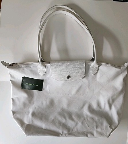 Longchamp Le Pliage weiße große Schultertasche Paris gebraucht 18" x 12" (LP)