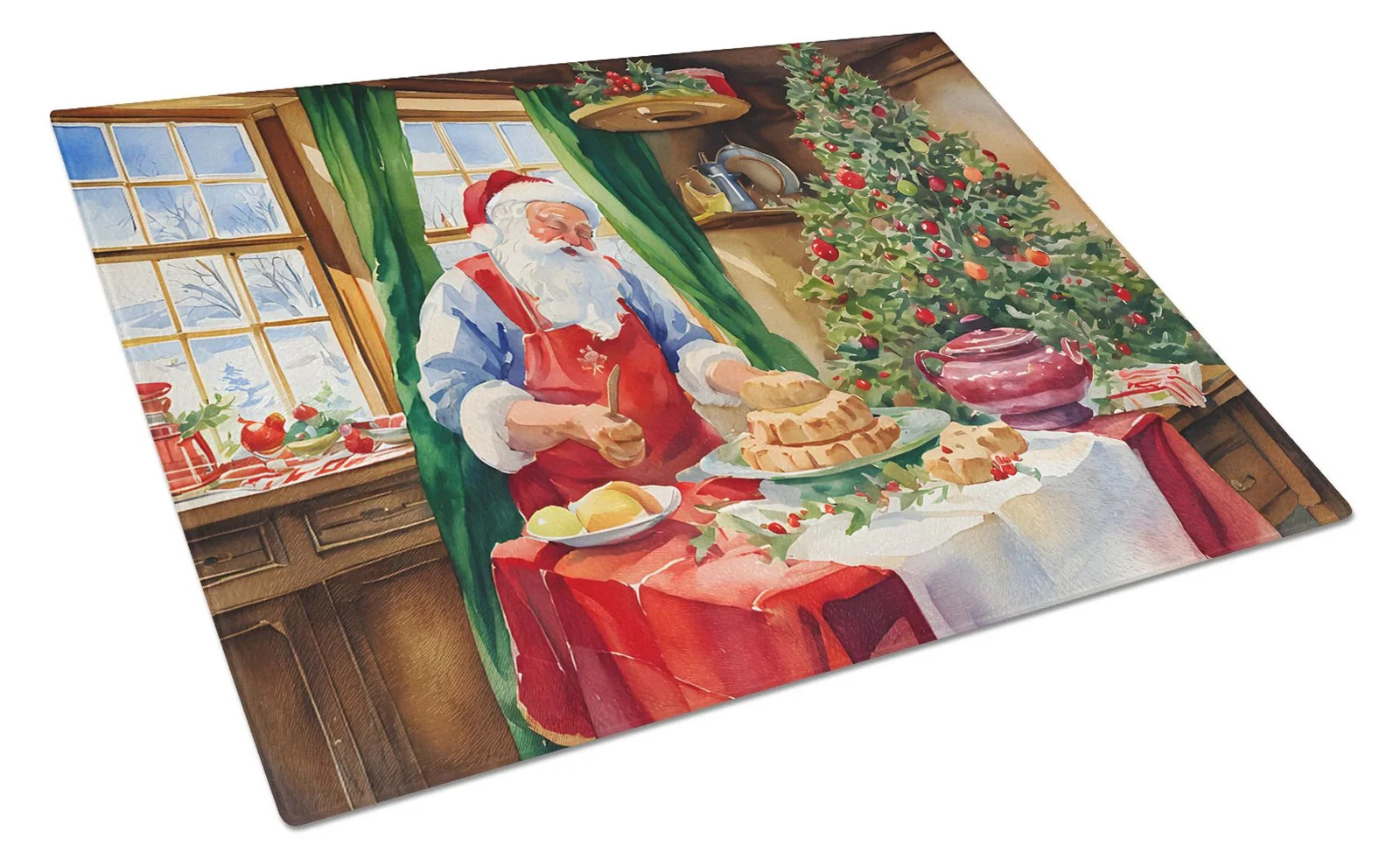 NEW Cookies with Santa Claus Papa Noel Glass Cutting Board Decorative Tempered