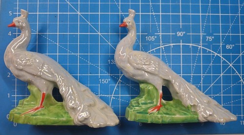 2 Vintage Ceramic White Peacocks Mid-century Decoration Collectible  - Picture 1 of 8
