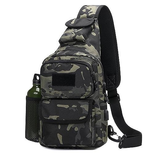 Tactical Sling Bag Crossbody Pack One Shoulder Backpack () Camo Black - Picture 1 of 6