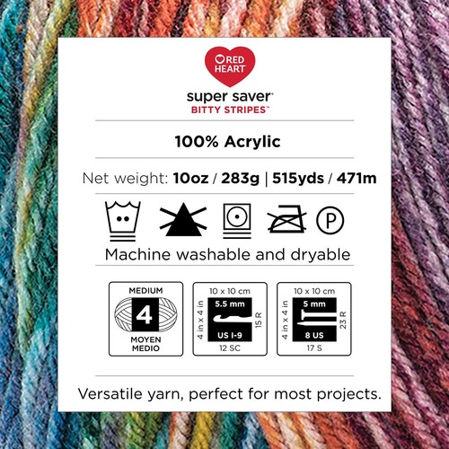 Super Saver Bitty Stripe Rainbow Mist Yarn - 2 Pack of 10oz/283g - 100% Acryl... - Picture 6 of 8