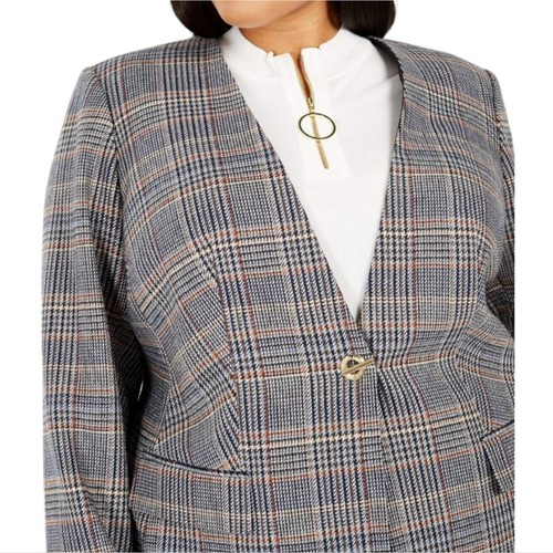 Chaqueta Blazer Calvin Klein Cuadros Tweed Academia Imitación Bolsillo Talla Grande 24 W ¡Nueva! - Imagen 2 de 13