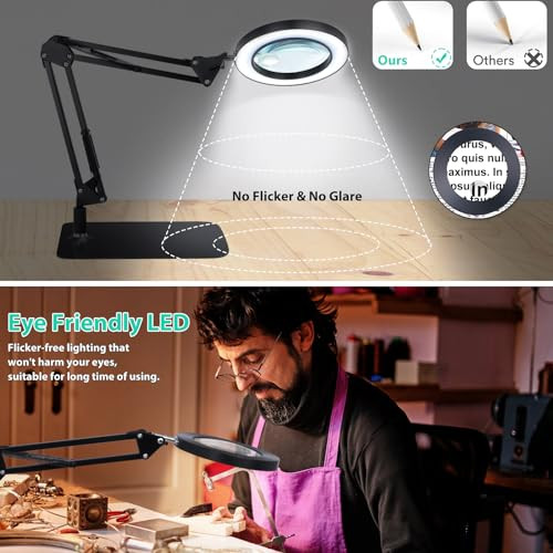 10X 15X Magnifying Glass with Light and Stand and Clamp, 2-in-1 Desk Magnifier - Picture 7 of 8