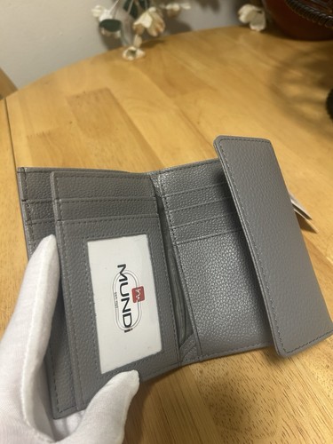 MUNDI RFID Folding Genuine Leather Wallet-  Grey Pebbled Leather New With Tags - Imagen 6 de 9