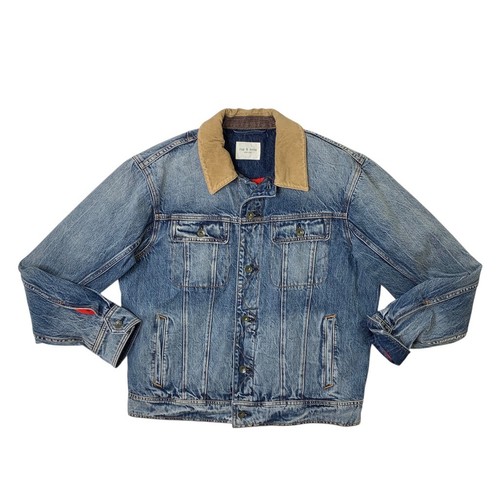 Rag & Bone Jacket Mens Medium Blue Eli Denim Trucker Corduroy Collar Quilt Lined - Picture 1 of 11