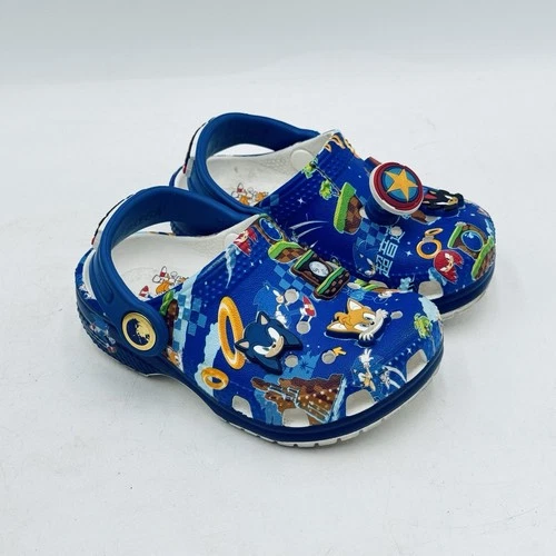 Sonic the Hedgehog Blue Multicolor Decorated Classic Crocs Toddler Size C6