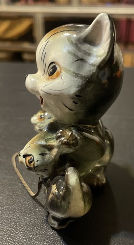 Gatitos Brinn’s Cat MCM 1950 VINTAGE JAPÓN CON CADENA CON BEBÉS Antropomórfico - Imagen 10 de 14