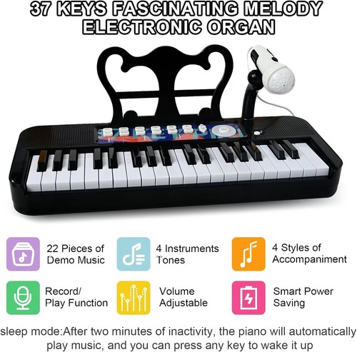 Portable 37-Key Kids Piano with Microphone & Stool - Perfect for Young Musicians - Picture 5 of 11