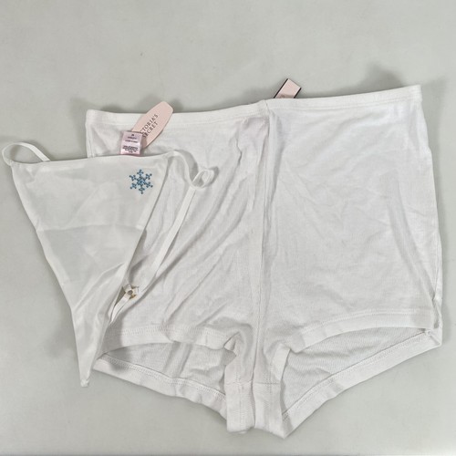 Victorias Secret 2 Piece Set Womens Medium Boxer Shorts V String Panty NWT White - 第 1/17 張圖片
