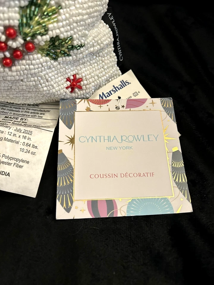 Cynthia Rowley Bebidas de Navidad 16"x12" Almohada Decorativa Cuentas Viral Nueva Foto 4 de 4