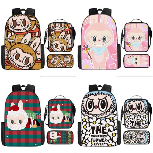 La*bub-&Monsters borsa scuola studente stampa cartoni animati sacco pranzo sacchetto matite 3 pz/set - Foto 1 di 46