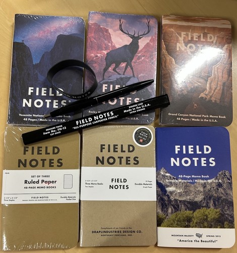 Field Notes Lot Of Sealed 5 Notebooks Sets 1 Open Notebook + Accessories - Picture 1 of 2