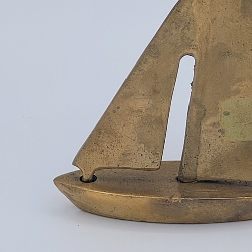 Set of 2 Vintage Brass Sailboat Nautical Ocean Beach Décor Ship Sculpture MCM - Picture 7 of 22