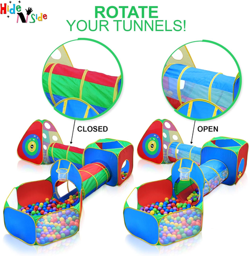 5 Pezzi Tende e Tunnel per Pit a Palline per Bambini, Tenda da Gioco Palestra Giungla per Bambini con Gaccio da Gioco - Foto 7 di 8