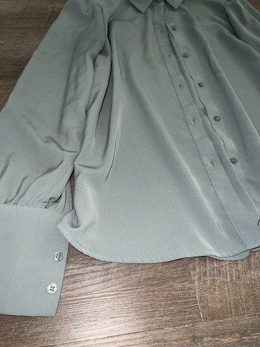H&M Satin Button Up Blouse Women’s Small Gray Long Sleeve Collared Puff Sleeve - Picture 7 of 7