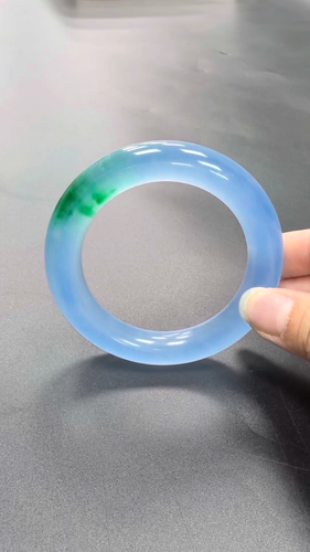 Brazalete Brazalete Redondo Natural Grado A Icy Bule Verde Jade Jadeíta Birmano 56mm - Vídeo 1 de 1
