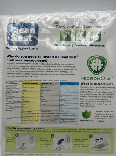 NEW Clean Rest Simple Water Resistant Mattress Bed Bug Dust Mites Cover Queen - Picture 2 of 2