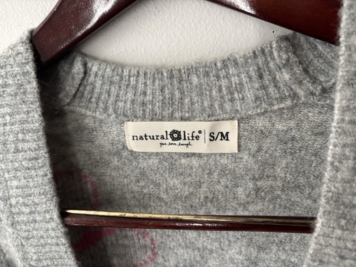 Natural Life Open Knit Cardigan sz S/M Gray Heather Floral Long Sleeve EUC - Picture 4 of 7