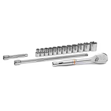 1/2 In. Drive 6-Point SAE 90-Tooth Ratchet and Socket Mechanics Tool Set (15-Pie