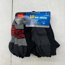 Hanes Ultimate Black 10 Pairs No Show Breathable Ankle Socks Boy's Size L NEW