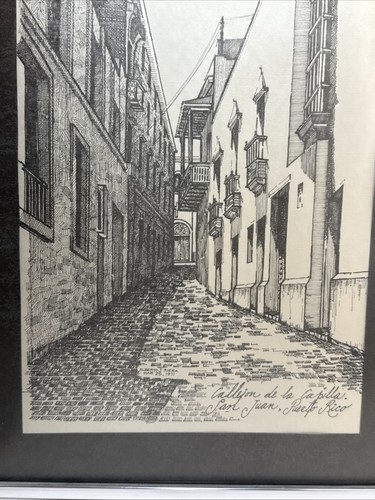Impresión enmarcada a pluma y tinta Callejón de la Capilla San Juan, Puerto Rico 11 X 15 Arte - Imagen 11 de 11